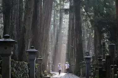 Two monks on a path in Koyasan