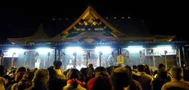 Osaki Hachimangu Shrine on the Dontosai Festival day