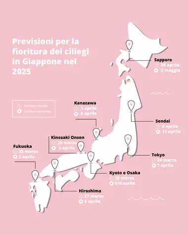 Previsioni sulla fioritura dei ciliegi nel 2025