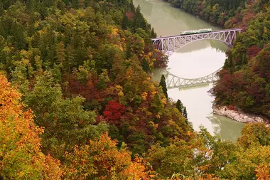 JR Tadami Line in autumn, Fukushima Prefecture