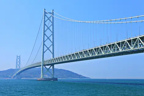 The Akashi Kaikyo Bridge, a suspension bridge which links the city of Kobe and Awaji Island