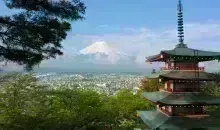 Pagoda with Mt Fuji in the background. 