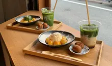 Matcha lattes and sweets at Totaro in Kyoto