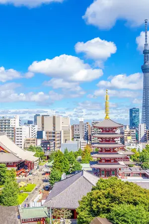 Senso-ji temple in Asakusa with Tokyo Sky Tree behind, a must-see on your first days to visit Tokyo