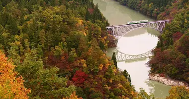 JR Tadami Line in autumn, Fukushima Prefecture