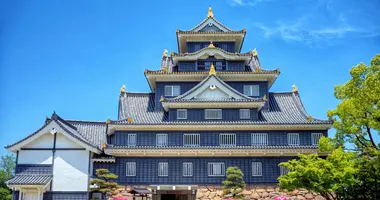 Negro, blanco y dorado son los colores del Okayama-jo, castillo del siglo XVI, destruido y reconstruido múltiples veces.