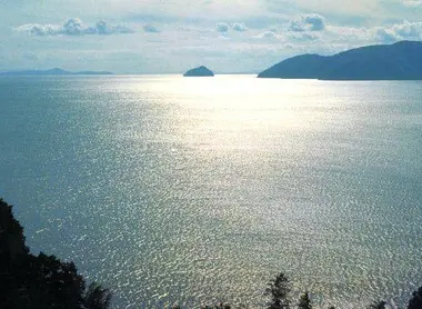 The Chikubushima Island on Lake Biwa, seen from Hikone.