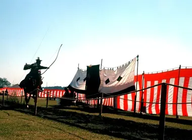 Yabusame: launched on a galloping horse, the archer must achieve three wooden targets.