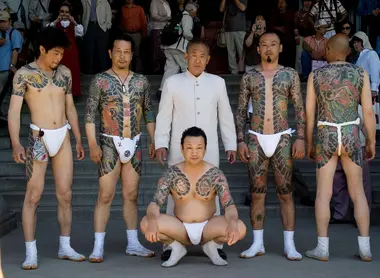 The Sanja Matsuri is one of the rare occasion when the yakuza publicly display their tattoos. The Sanja Matsuri is one of the rare occasion when the yakuza publicly display their tattoos.
