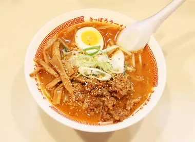 The typical recipe Sapporo miso ramen of in which the broth is accented with fermented soybean paste.