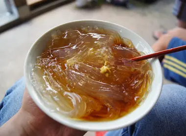 Tokoroten, noodles made from agar-agar jelly Tokoroten, noodles made from agar-agar jelly