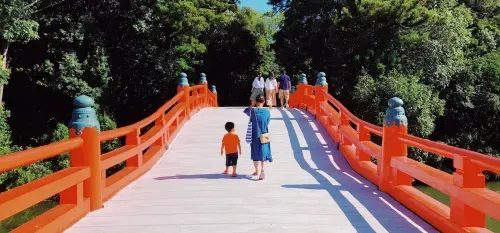 People walking on a bridge in Japan