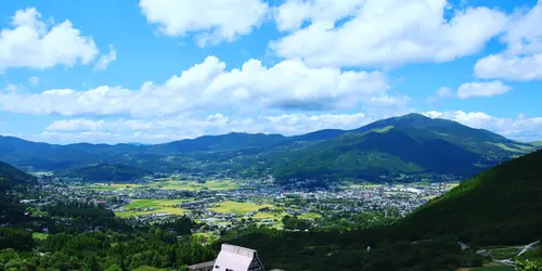 Japanese countryside and mountains around Yufuin on Kyushu Island