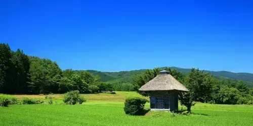 Sanctuaire au milieu des rizières dans la région de Tono - Tohoku, Japon