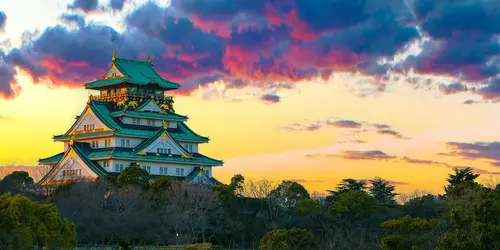 Osaka castle is surrounded by a park full of cherry and plum trees